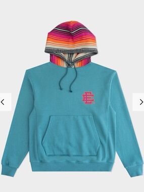 Eric Emanuel Teal Hoodie with Multicolor Striped Hood